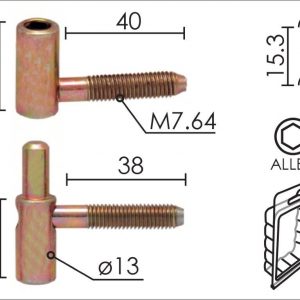 Šarka uvrtna za vrata SP057 ZnŽ 13mm   DP1