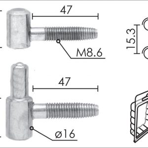 Šarka uvrtna za vrata SP055 ZnB fi16x52/47mm  60kg DP1