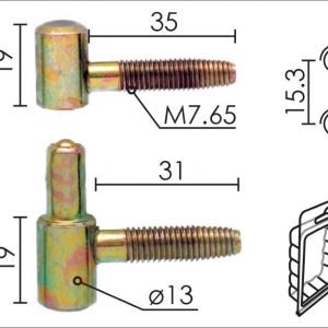 Šarka uvrtna za vrata SP030 ZnŽ fi13x38/35/31mm  40kg DP1