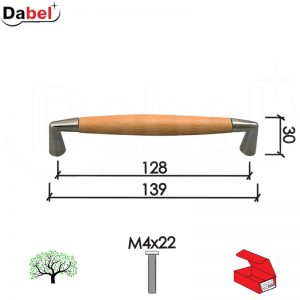 Ručica za nameštaj C190 Mat-Ni/Buk x128/139/30mm  M4x22mm DP1
