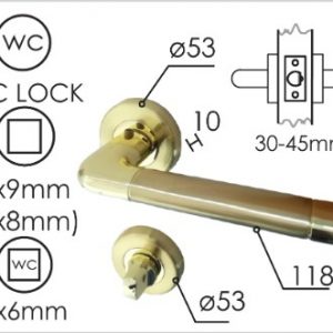 Kvaka rozeta za vrata SOMBOR Ms/Mat-Ms fi54/10/118/8/9mm  WC 6x6mm Q