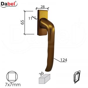 Ručica za prozore RAFAELO-P F4 7x7/36/28x65x11/45/124mm   DBP2