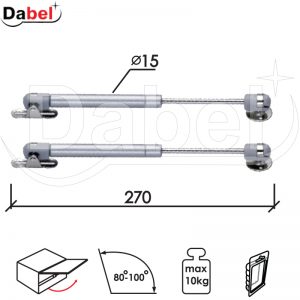 Amortizer gasni za nameštaj A930 Silver 270/15mm (2kom) 100N/10kg DBP1