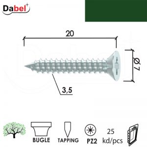 Vijak za ivericu VK0 ZnB 3,5x20/7mm (25kom) PZ2 DBP4
