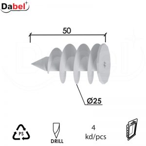 Tipl za stiropor S Bela fi25x50mm (4kom)  DBP1