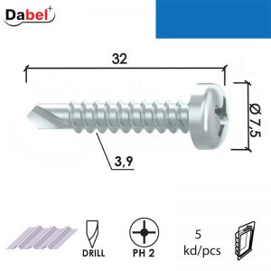 Vijak za lim VL3 ZnB 3,9x32/7,5mm (5kom) DIN7504N DBP4