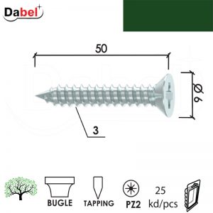 Vijak za ivericu VK0 ZnB 3,0x50/6mm (25kom) PZ2 DBP4